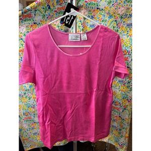 157 CB Collections Pink Short Sleeve Scoop Neck Cotton Rayon Ribbed Top PS NWT